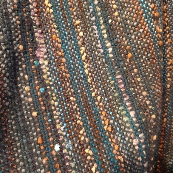 Woven Wool Unique Mixed Media Oversized Ruana Wrap Open Front Cardigan Artsy - Picture 3 of 6